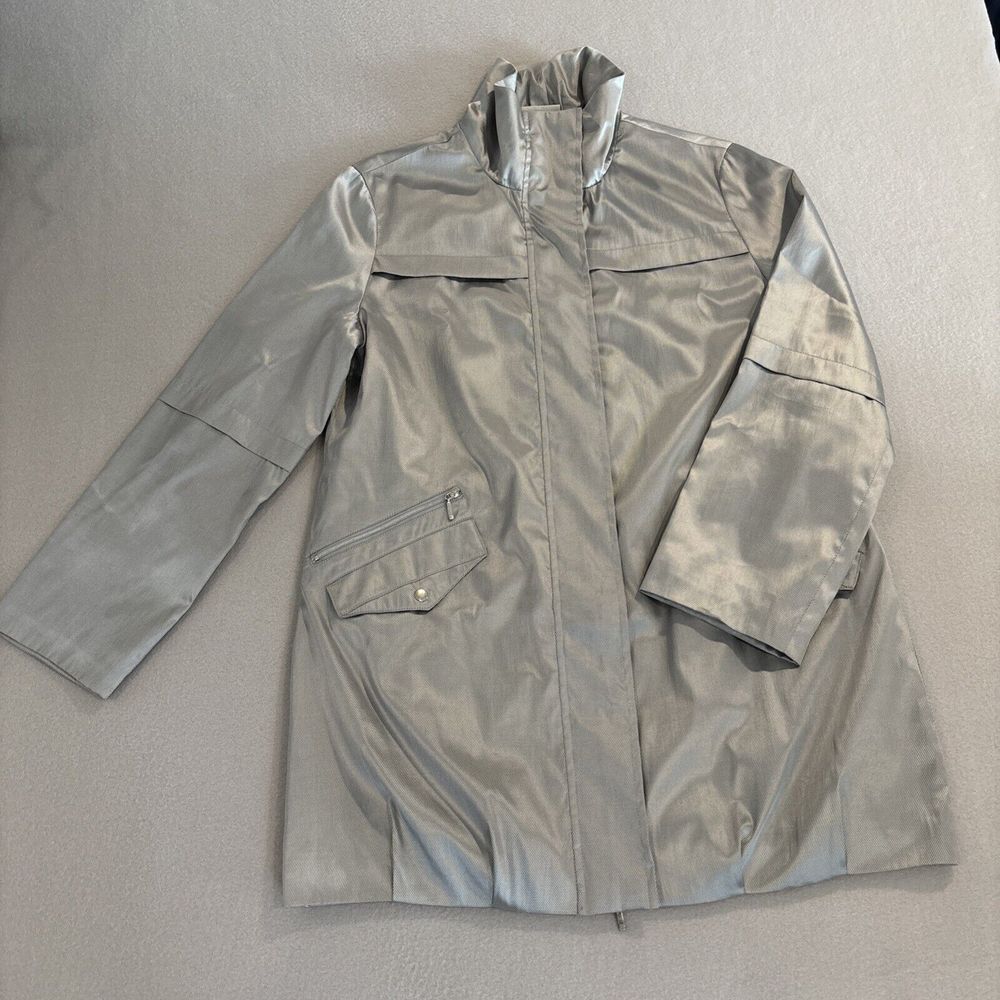 Chicos Zenergy Sz 0 = S/4 SILVER Metallic Windbreaker Jacket EXCELLENT Fast Ship